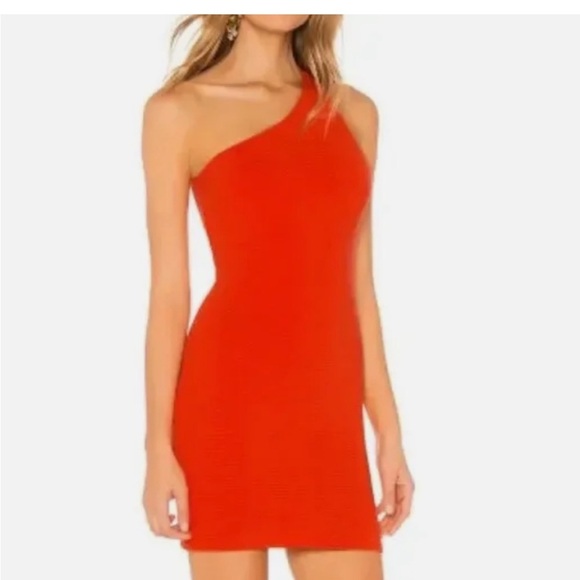 NBD Red Orange One-Shoulder Bodycon Dress Night Out - Picture 2 of 11